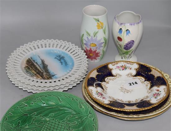 Three assorted Coalport dessert plates and sundry ceramics